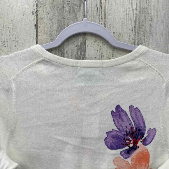 Lands' End Cardigan‎ Sweater Womens Small 6-8 White Cotton Watercolor Floral NEW - Picture 5 of 7